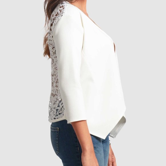OLGYN 3/4 Sleeve White Shrug Cardigan Lace BacK - Picture 3 of 4